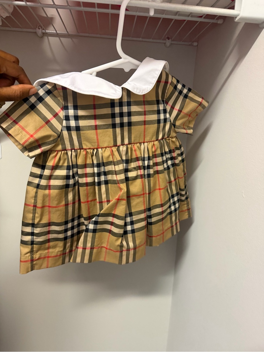 Burberry Beige Plaid Dress with White Peter Pan Collar